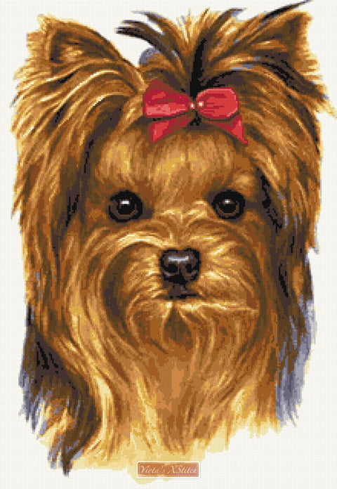 Yorkshire Terrier with bow counted cross stitch kit