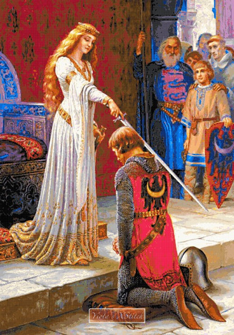 The accolade by Edmund Leighton in cross stitch kit