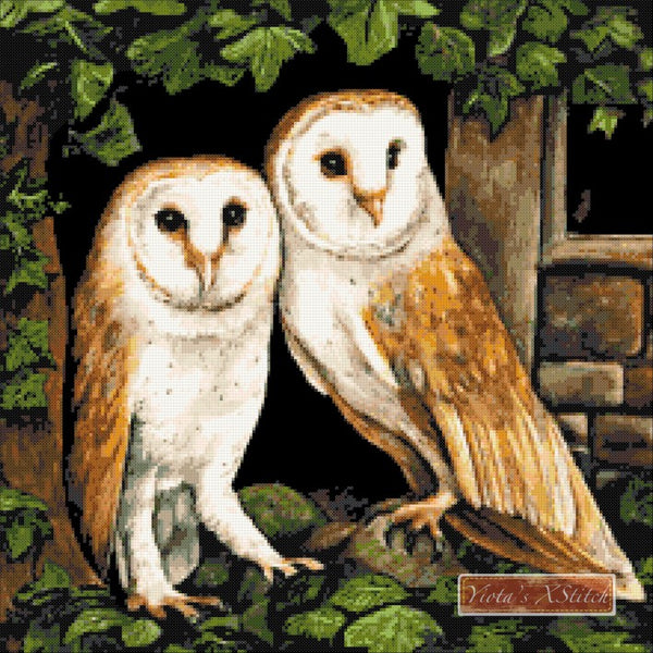 Pair barn owl cross stitch kit - 1