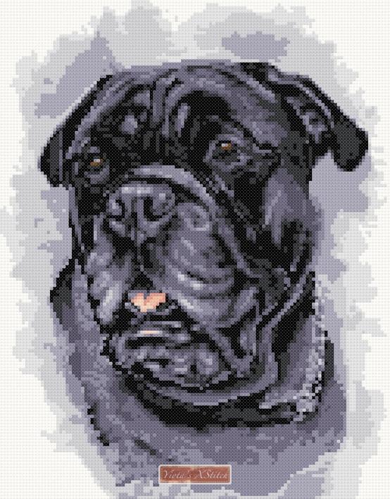 Black Bull Mastiff cross stitch kit - 1