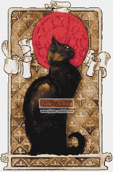 Black cat Art Nouveau counted cross stitch kit