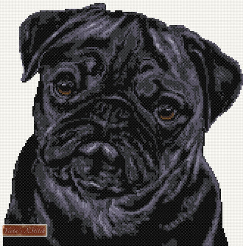 Black pug counted cross stitch kit