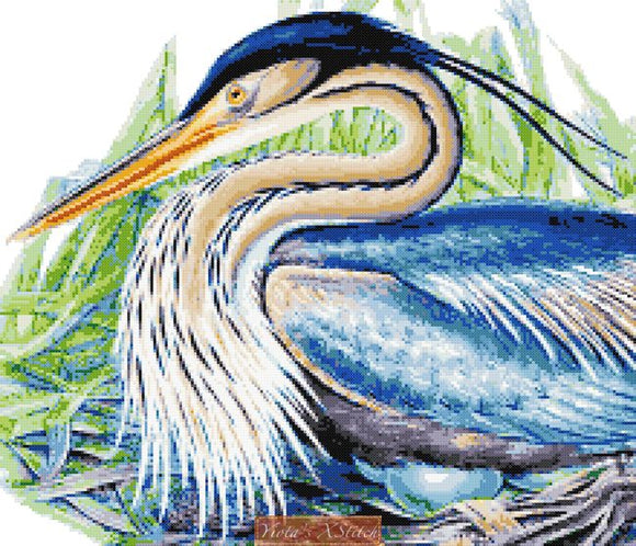 Great blue heron cross stitch kit