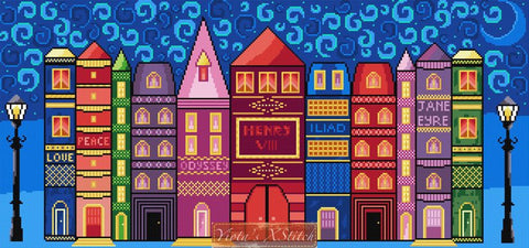 Book village cross stitch kit
