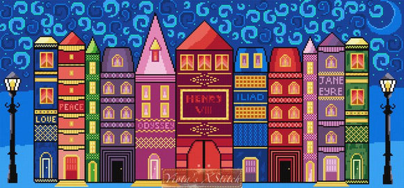 Book village cross stitch kit