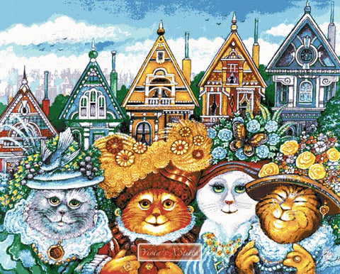 Painted cat ladies full coverage cross stitch kit