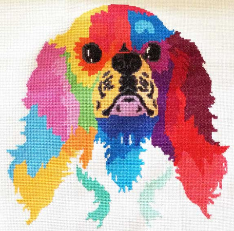 Cavalier King Charles Rainbow modern cross stitch kit
