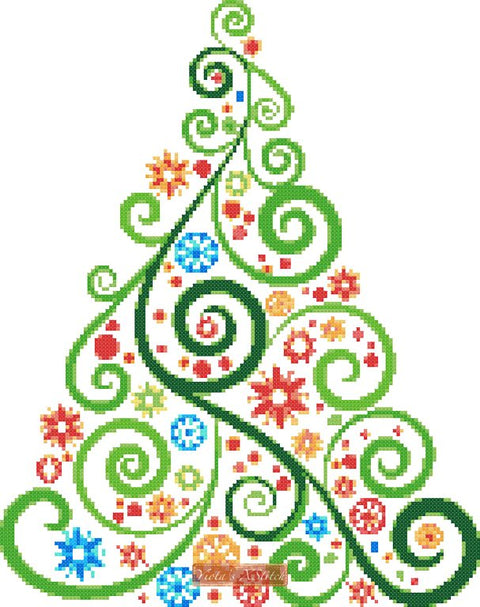 Christmas tree cross stitch kit abstract