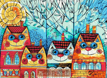 City cat large advanced modern cross stitch