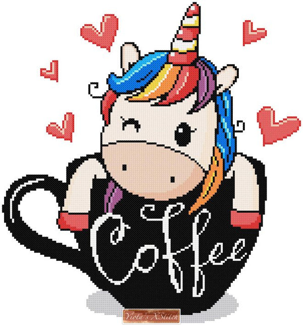 Unicorn coffee cross stitch kit - 1