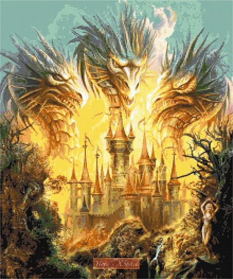 Dragon cross stitch kit Three dragons and palace