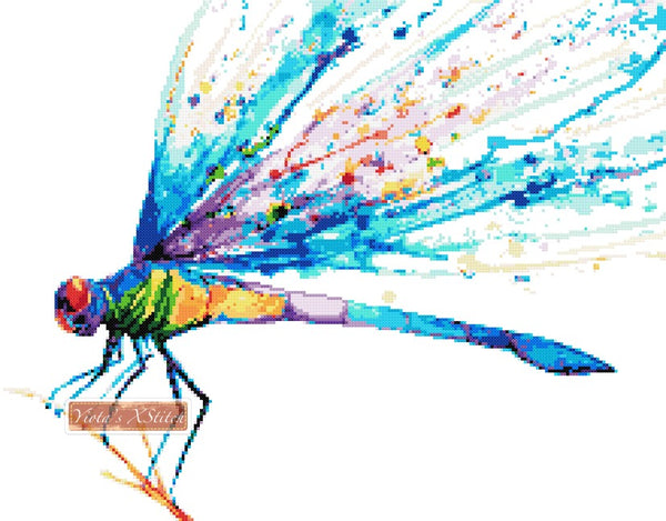 Watercolour dragonfly modern cross stitch kit - 1