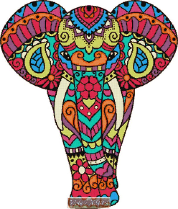 Floral abstract elephant modern cross stitch kit - 1