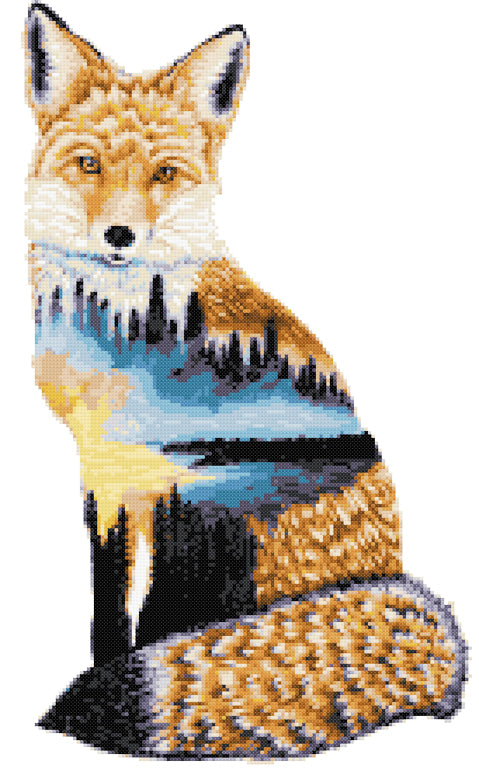 Fox lake landscape modern cross stitch kit