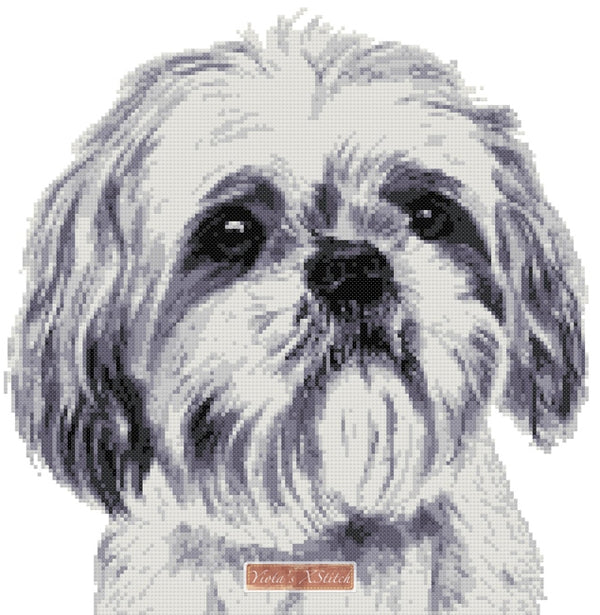 Grey and white Shih Tzu counted cross stitch kit - 1