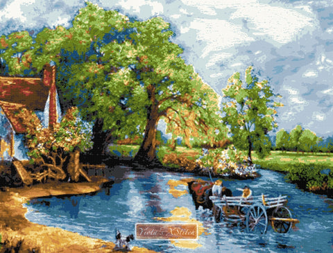 The haywain by Constable in large and advanced counted cross stitch kit.