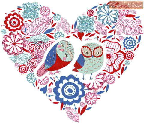 owl heart cross stitch