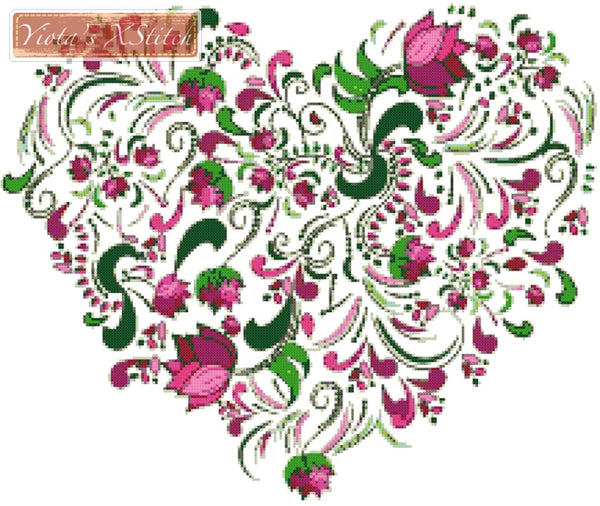 Floral heart No3 modern cross stitch kit - 2
