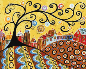 modern cross stitch kit landscape blooming village