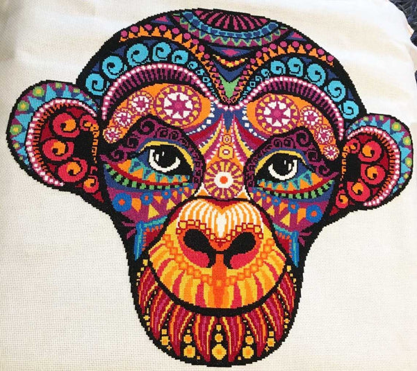 Rainbow tribal monkey modern cross stitch kit - 2