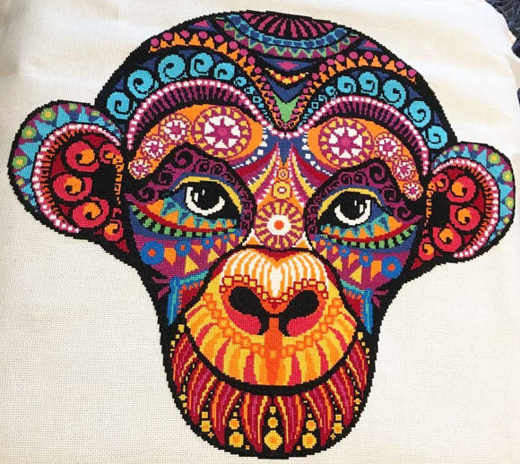 Rainbow tribal monkey modern cross stitch kit