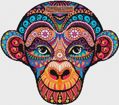 Rainbow tribal monkey cross stitch kit