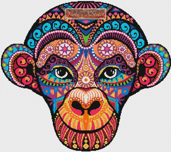 Rainbow tribal monkey modern cross stitch kit - 1