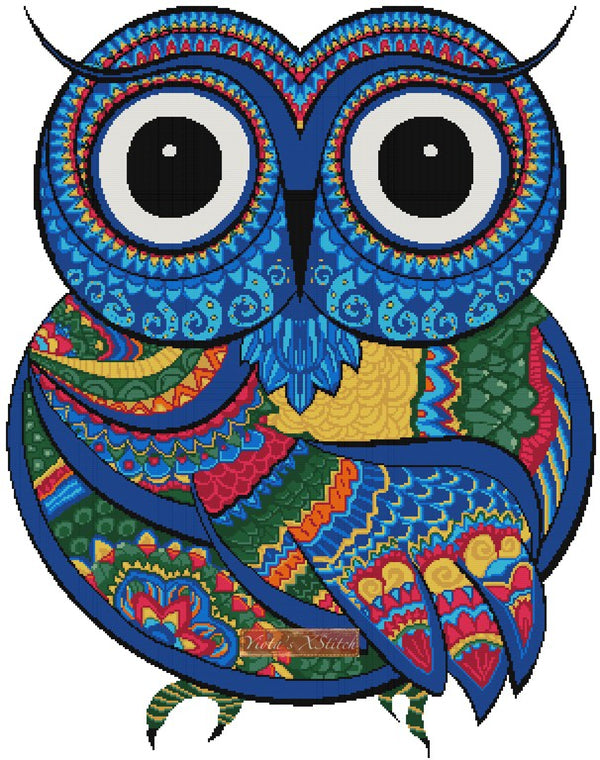 Ornamental owl bird mandala cross stitch kit - 1