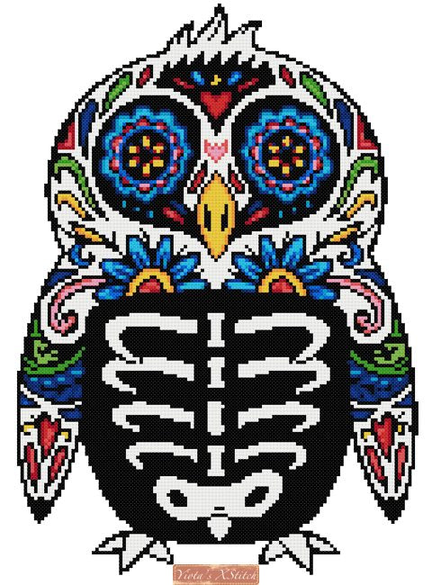 Penguin sugar skull cross stitch kit