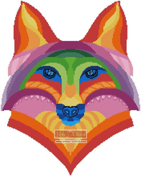 Rainbow fox modern cross stitch kit