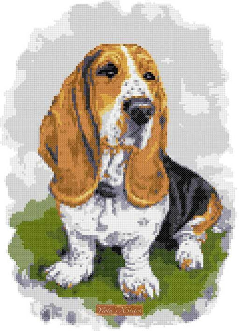 Standing Basset Hound cross stitch kit